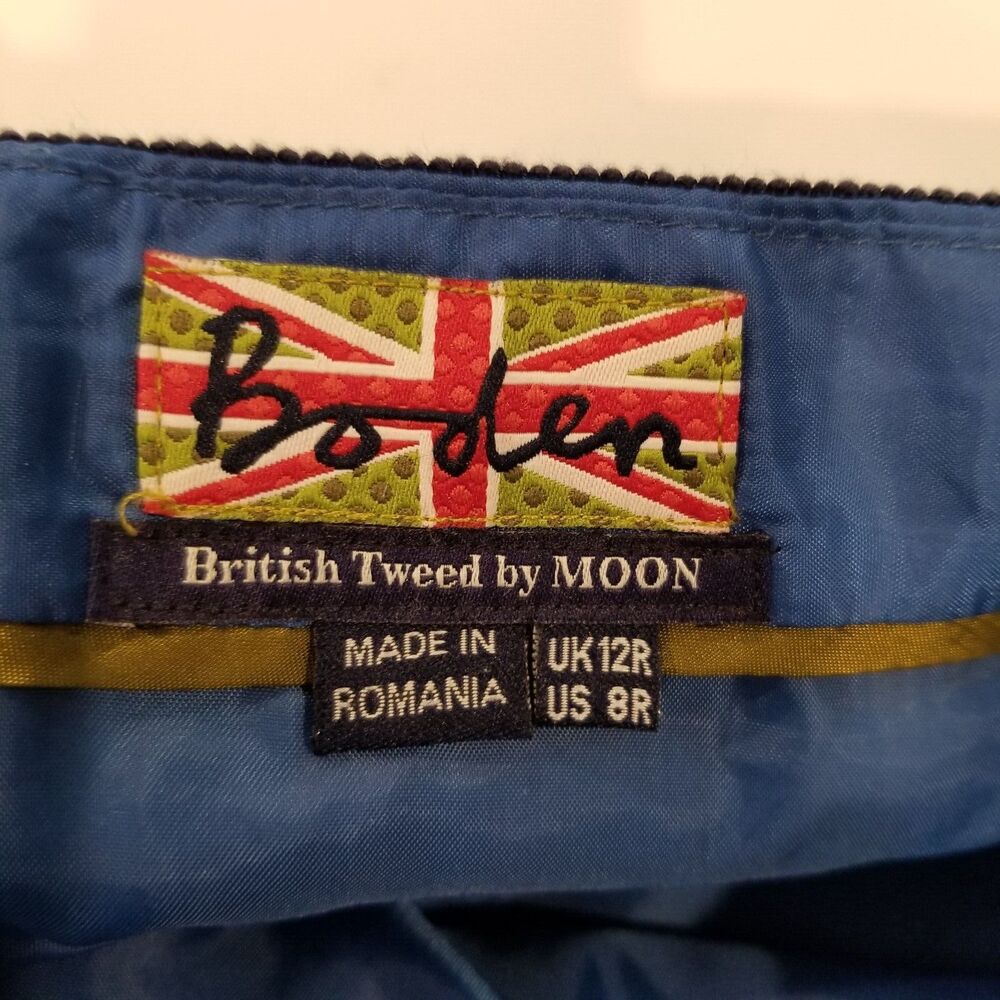 Boden British Tweed Women Beige Green Blue Plaid Mini Skirt Sz 8R Academia - Picture 3 of 4